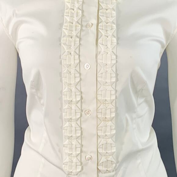 ESCADA Size XL Cream Cotton Blend Pleated Sleeveless Shirt - Picture 2 of 9